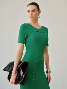 MOTF PREMIUM RHINESTONE DETAIL SLIM FIT SWEATER DRESS, SPRING/SUMMER - Green - View 5