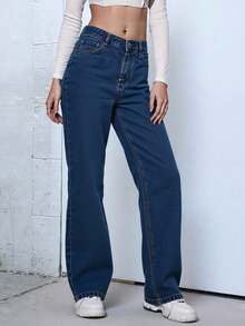 Pantalones Vaqueros Anchos para Mujer - Estilo Retro, Moda Urbana y Versátil - Azul lavado oscuro - Ver 4