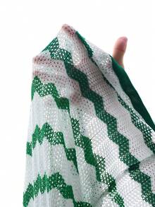 Manfinity RSRT Men's Striped Short Sleeve Front Button Casual Hollow Out Knit Top - White - View 7