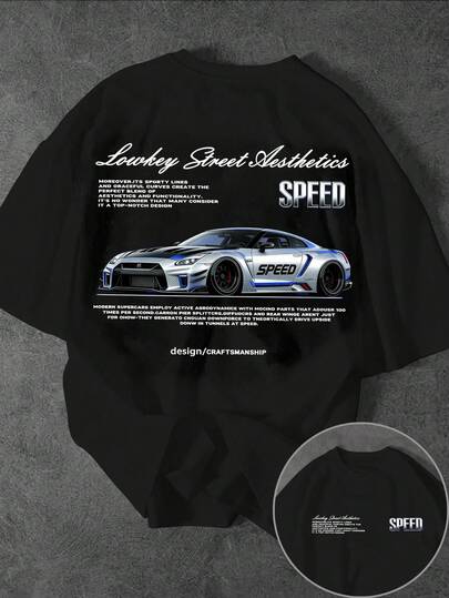 Glimmora 男士标语和赛车印花圆领短袖休闲T恤