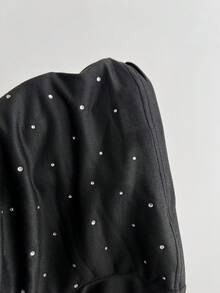 Elamini 女士休闲简约水钻装饰抹胸露脐上衣 - 黑色 - 查看 7