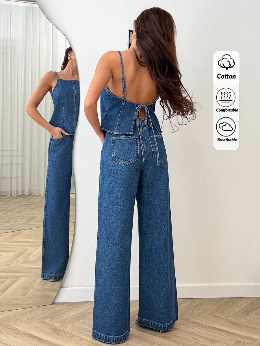 SHEIN WOMEN Two Pieces SET TOP AND TROUSERS - Dark Wash - View 1