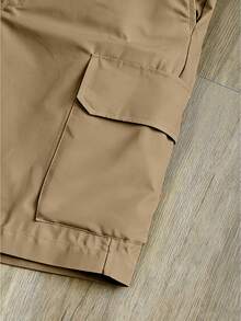 Manfinity Dauomo Men's Summer Casual Fashionable Street Daily Commute Solid Color Drawstring Waist Flap Pocket Cargo Shorts - Khaki - View 7