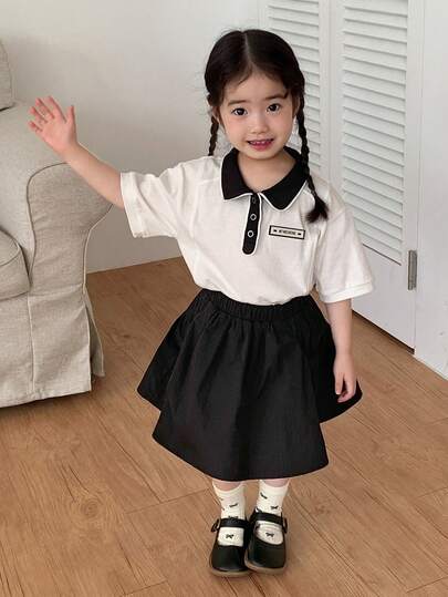 Dazy Kids Bộ áo thun tay ngắn phối màu cổ polo cho bé gái