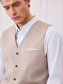 Officeau 男士米色修身西装三件套：外套、马甲和西裤，经典正式商务婚礼着装，休闲男士西装外套 - 米色 - 查看 6