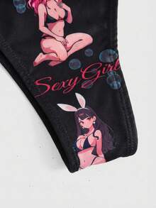 ROMWE 2-Piece Anime Style Soft Cup Tied Bikini Swimsuit Set For Women - Black - View 5