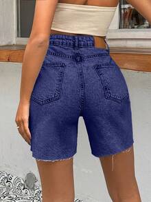 EURMUSE 100%Cotton Rigid, Back Label And Washing Detailed Short - Dark Wash - View 2