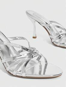 CUCCOO SZL 女士鞋履 春夏新款圆头细高跟银色条纹女士高跟凉鞋 时尚舒适 百搭性感派对女士凉鞋拖鞋 - 銀色 - 查看 6