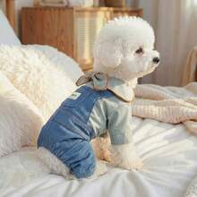 PETSIN 1pc Pet Clothes, Cat And Dog Universal One-Piece Clothes, "Hello" Patch Pet Romper, Big Bow Tie Collar Four-Legged Pants Cat And Dog Clothing - mixed color - View 4