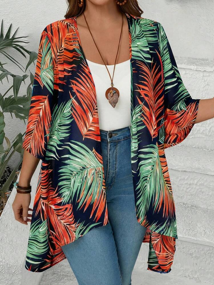 Plus Size Women Allover Print Casual Versatile Daily Wear Jacket