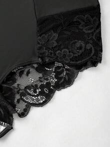 1件蕾丝拼接女士内裤 - 黑色 - 查看 6