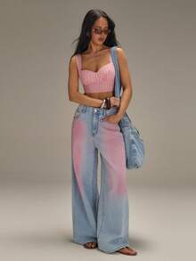 Athîral Women's Casual Vacation Spaghetti Strap Sleeveless Off Shoulder Striped Woven Vest, Spring And Summer, Bust Top, Summer Crop Top, Pink Crop Top, Striped Top, Pink Top, Daily Wear, Date Party Wear - Pink - View 3