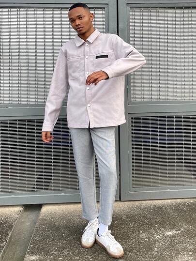 Ngobest Haus Ngobest Haus Áo khoác nam dài tay màu trơn thường ngày, thích hợp cho mùa thu đông Áo khoác nam mùa hè Áo khoác nam cài nút màu xám