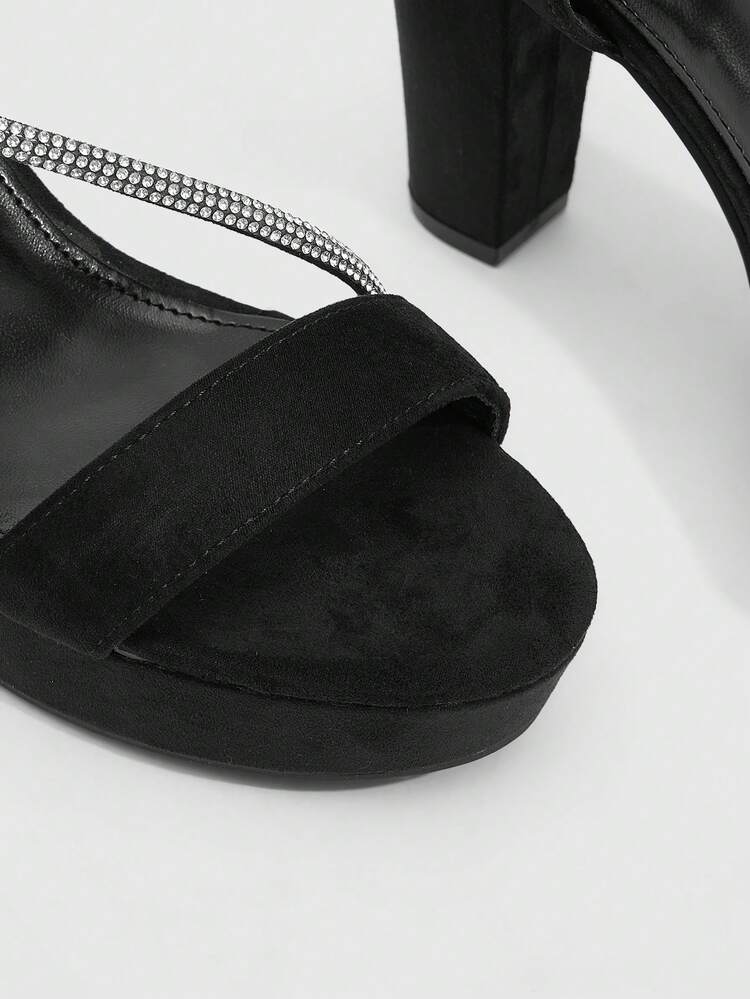 CUCCOO SZL Women Shoes Spring And Summer New Rhinestones With Round Toe Exposed Toes Thick Heel High Heel Platform Sandals Nightclub Style Sexy Fashion Velvet Fabric Women's High Heel Platform Waterproof Table Saddle With Dew Heel Shoes Nightclub Style Sexy Style Catwalk Holiday Party Temperament Wear Prom Heels