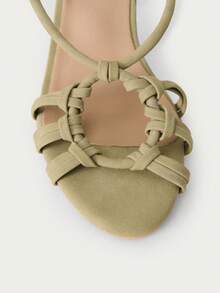 Nöista Knotted Strappy Heel Sandals. A Sophisticated Olive Suede Finish Featuring Intricate Knotted Strap Details And A Slender Stiletto Heel-The Perfect Fusion Of Organic Texture And High-Fashion Elegance For Any Evening Look. - Light green - View 8