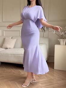 DAZY Vestido de verano único y elegante de estilo francés que ciñe la cintura para mujeres - Púrpura malva - Ver 2