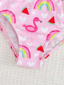 SHEIN 女童彩虹图案针织柔软圆领无袖泳衣两件套 - 粉色 - 查看 4