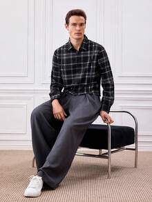 Officeau Men's Casual Plaid Front Button Elegant Business Shirt - Essential Gift For Men - Black - View 10