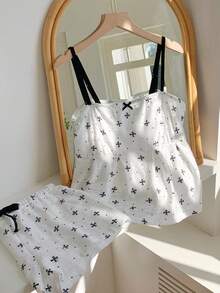 Comfortcana Women's Bow Print Camisole And Shorts 2 Pieces Set, Summer Outfit For Women - White - View 3