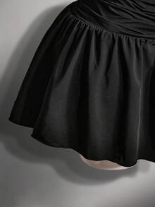SHEIN ICON 大码 Y2K 深 V 领露背吊带低腰 A 字连衣裙，音乐节服装 - 黑色 - 查看 8