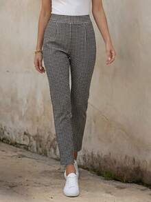 Medorina Quần kẻ caro đen trắng thời trang đi làm dành cho nữ - Đen và trắng - Xem 5