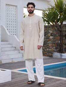 DAZY Camisa de manga larga para hombre de color albaricoque con diseño de abertura lateral, para verano - Multicolor - Ver 2