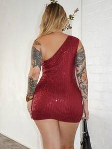 Arliah 时尚迷人性感优雅亮片装饰无袖紧身连衣裙 - 酒紅色 - 查看 2