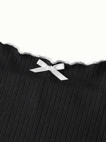 Bonmuse INS 简约紫色罗纹女士家居服，适合休闲装和睡衣 - 黑色 - 查看 4