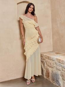 Enchnt Đầm trơn màu trơn, thanh lịch với đường viền xếp ly, tôn dáng và giúp thon gọn. - Màu vàng - Xem 3