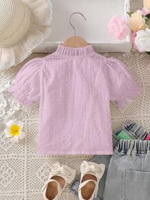 SHEIN Vintaside Kids 2026新款女婴夏季柔软舒适面料，时尚新款，度假旅行必备，女婴白色休闲纹理短袖衬衫，适合外出、休闲和聚会。 - 粉色 - 查看 2