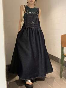 FRIFUL 女士休闲长款牛仔背带裙 - 藍色 - 查看 6