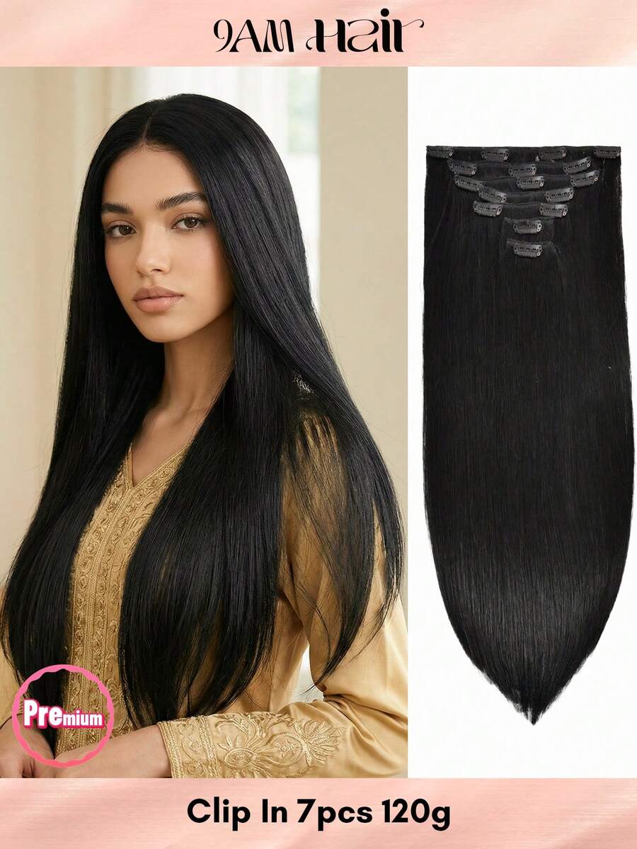 Clip In Hair Extensions Real Human Hair, Remy Human Hair Extensions Clip Ins For Women, Natural Human Hair, 14-20inch 120g 7Pcs, 1# Jet Black - S1 - View 1