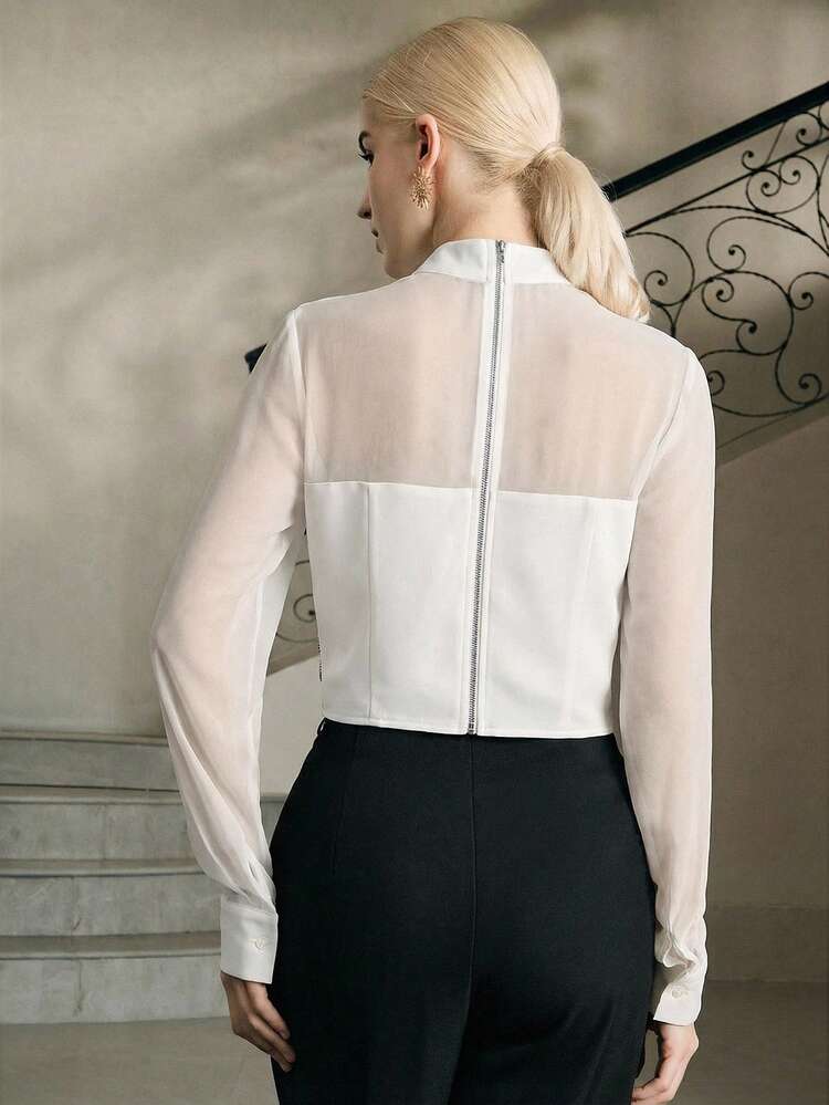 Delicate Beaded Mesh Blouse