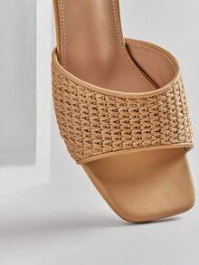 SHUZIA Women's Fashion Comfy PP Raffia Slip-On Heeled Sandals - Camel - View 4