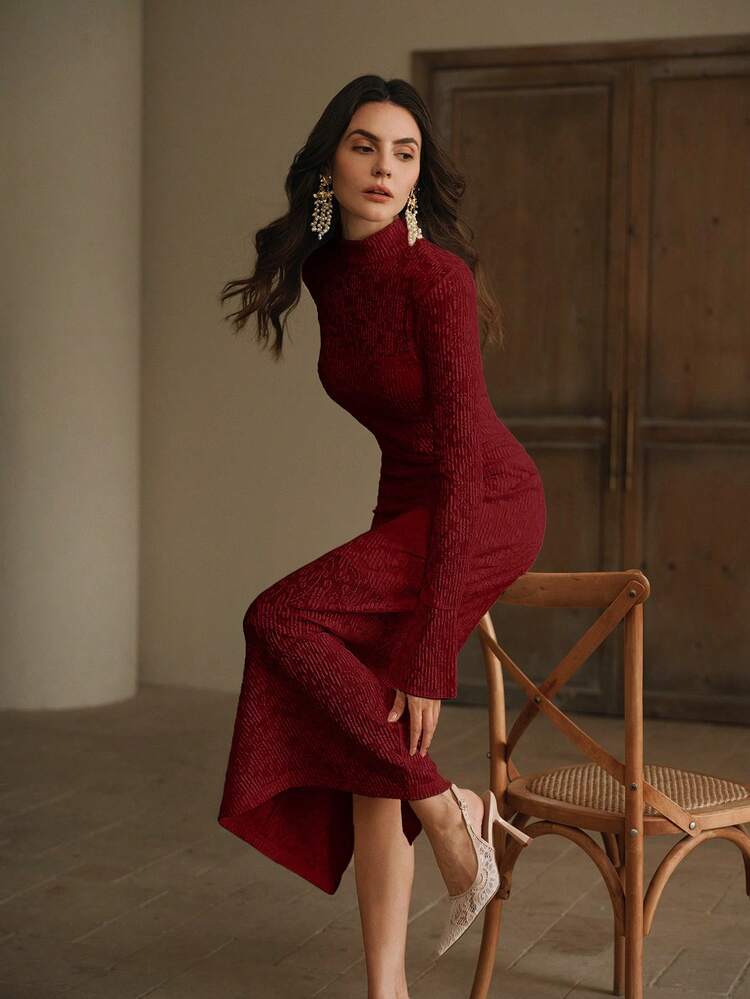 Elegant Romantic Textured Pleated Flare Sleeve Fitted Long Dress For Women, Summer Holiday Outfits, Floral Dress For Women, Casual Dresses For Women Spring To Summer, Festival Outfits