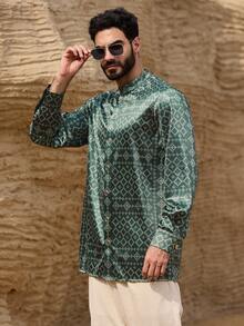 DAZY Spring Floral Print Long Sleeve Robe For Middle Eastern Men Summer Vacation - Multicolor - View 6