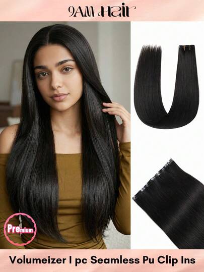 Seamless Clip Ins Volumizer 55g 1pc Natural Black 100% HQ Cuticle Aligne Remy Human Hair Seamless PU Clip Ins Extensions Hair Extensions