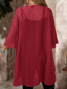 EMERY ROSE Plus Size Women Casual Versatile Long Sleeve Cardigan For Daily Wear - Burgundy - View 2