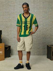 Manfinity Homme 2026 欧美运动风撞色提花镂空16号男士针织毛衣 - 彩色 - 查看 3