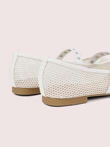 CUCCOO DOLLMOD Women's Mesh New Round Head Shallow Mouth One Word With Versatile Flat Shoes - White - View 4