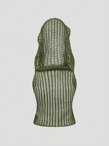 ROMWE Grunge Punk Spring/Summer Millennium Y2K Inspired Hoodie, Versatile Knitted Pullover - Green - View 4