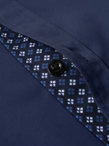 Manfinity Mode Men's Casual Business Long Sleeve Geometric Pattern Patchwork Shirt - Navy Blue - View 4