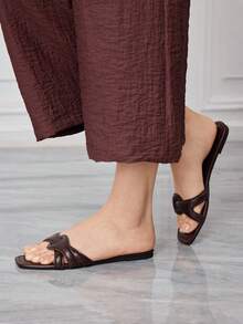 Sleekvia Sandal Musim Panas Wanita Multifungsi Modis Model Baru dengan Ujung Persegi, Sepatu Musim Panas - Coffee Brown - View 9
