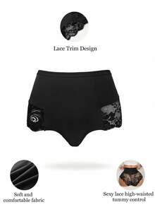 1件蕾丝拼接女士内裤 - 黑色 - 查看 8