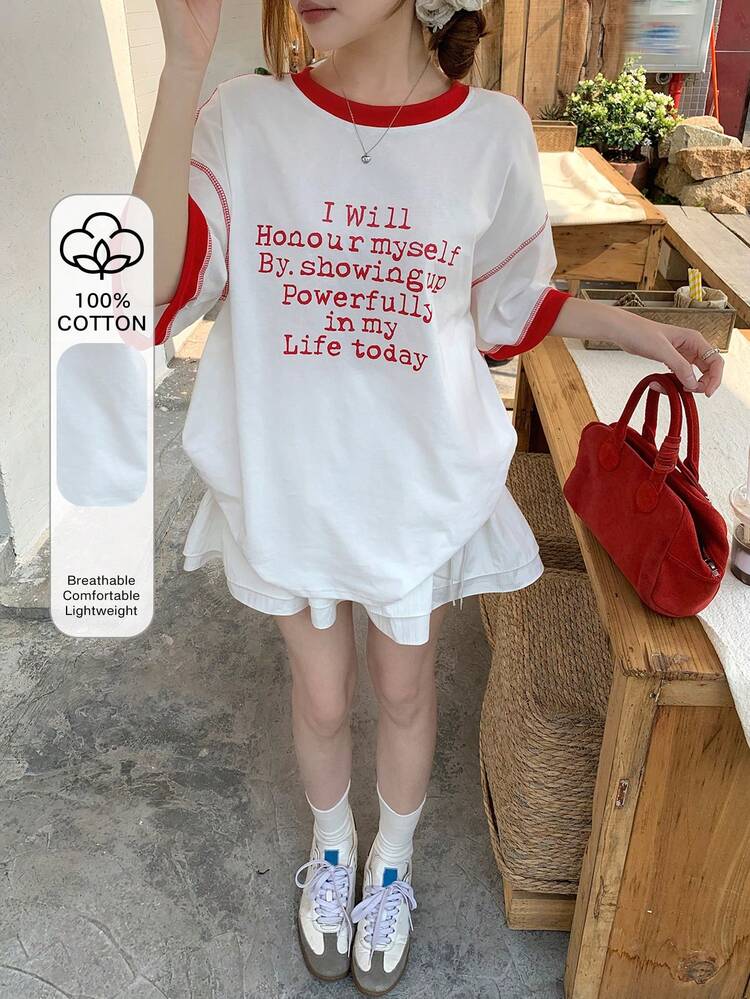 Women's Round Neck Casual Korean Style Short Sleeve T-Shirt Graphic Tees Women