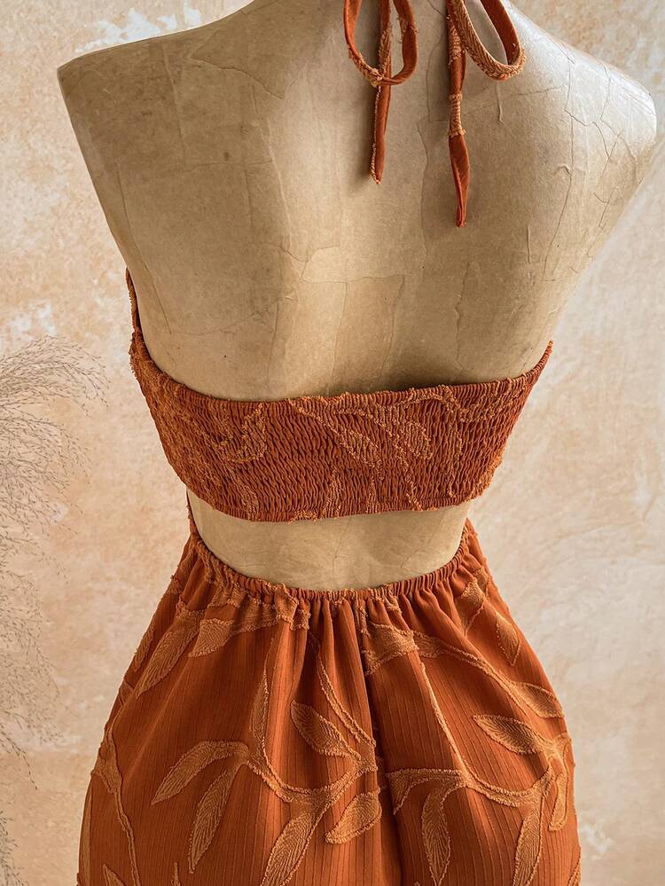 Soleia 抽绳领口镂空腰身浪漫休闲度假连衣裙（女款） - 橘色 - 查看 5