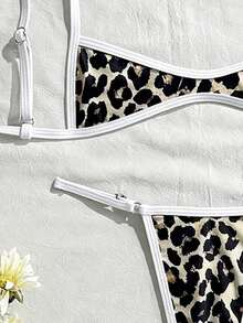 Swim Vcay 两件套豹纹吊带露背比基尼上衣和丁字裤套装，性感夏季 - 彩色 - 查看 4