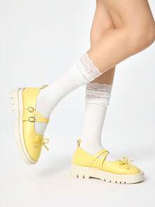 ROMWE Kawaii Women Wedges & Flatform - Yellow Cross - View 2