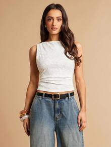 Silquee Top polyvalent à volants en dentelle cachemire blanc pour femmes, top sans manches élégant d'été pour brunch, plage, décontracté, festival, campagne, formel, vacances - Blanc - Voir 4