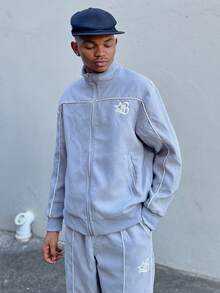 Ngobest Haus Ngobest Haus Men's Minimalist Print Long Sleeve Jacket And Pants Set Men Tracksuit Set Men Jogger Set 2 Pieces Set Men, Contrast Design, Fall Clothes - Light Grey - View 4